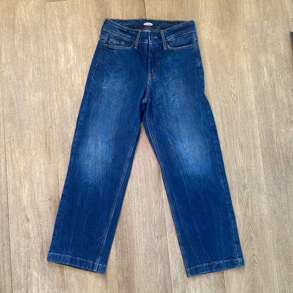 Old Navy WOW Nicky Wide Leg Jeans Womens Blue Dark Wash High Rise Stretch NEW 0